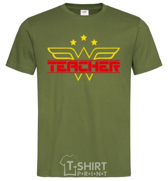 Мужская футболка Wonder teacher Оливковый фото