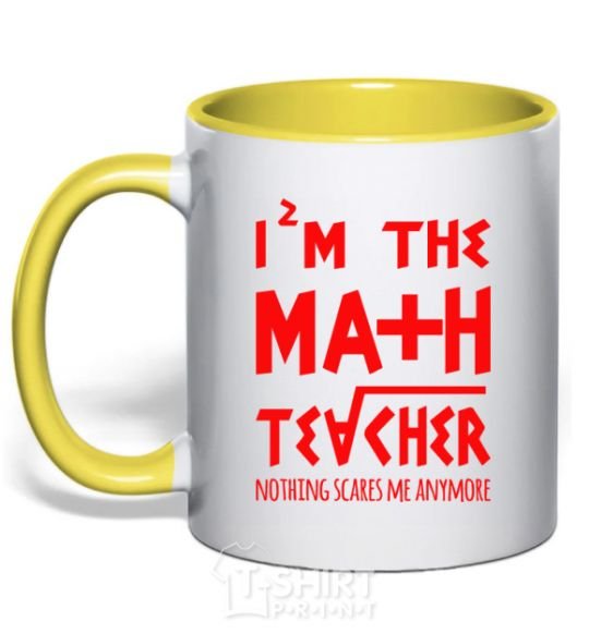 Mug with a colored handle I'm the math teacher yellow фото