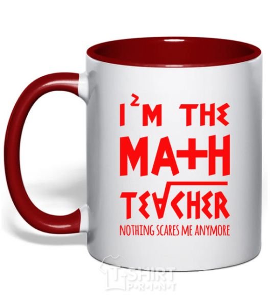 Mug with a colored handle I'm the math teacher red фото