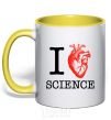 Mug with a colored handle I love sience yellow фото