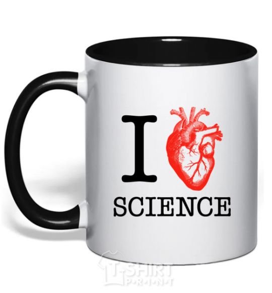 Mug with a colored handle I love sience black фото