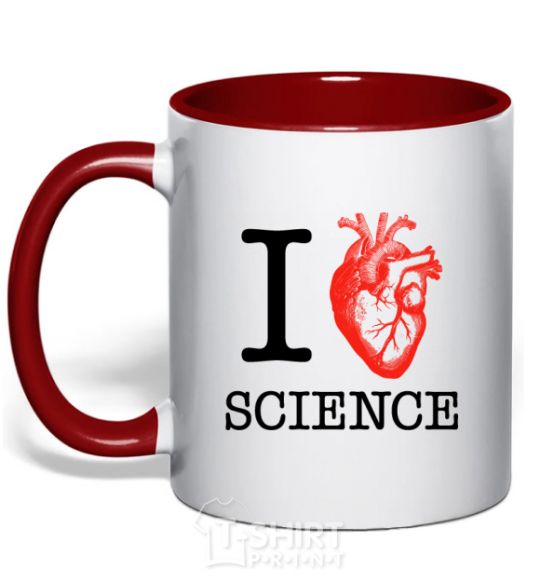 Mug with a colored handle I love sience red фото