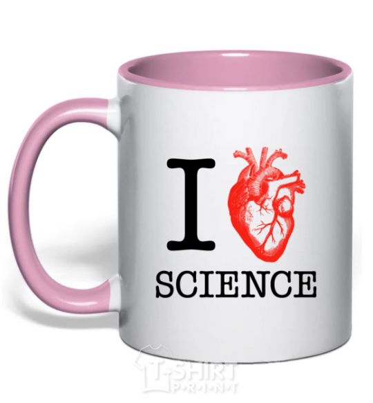 Mug with a colored handle I love sience light-pink фото