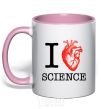 Mug with a colored handle I love sience light-pink фото