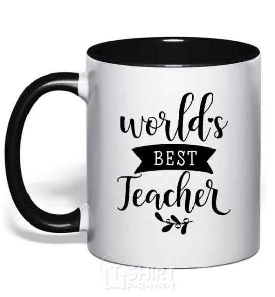 Mug with a colored handle World's best teacher black фото