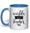 Mug with a colored handle World's best teacher royal-blue фото