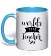 Mug with a colored handle World's best teacher sky-blue фото