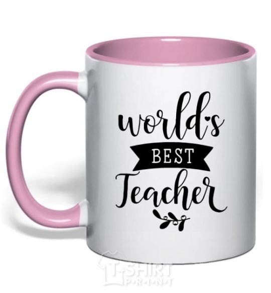 Чашка с цветной ручкой World's best teacher Нежно розовый фото