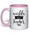 Mug with a colored handle World's best teacher light-pink фото