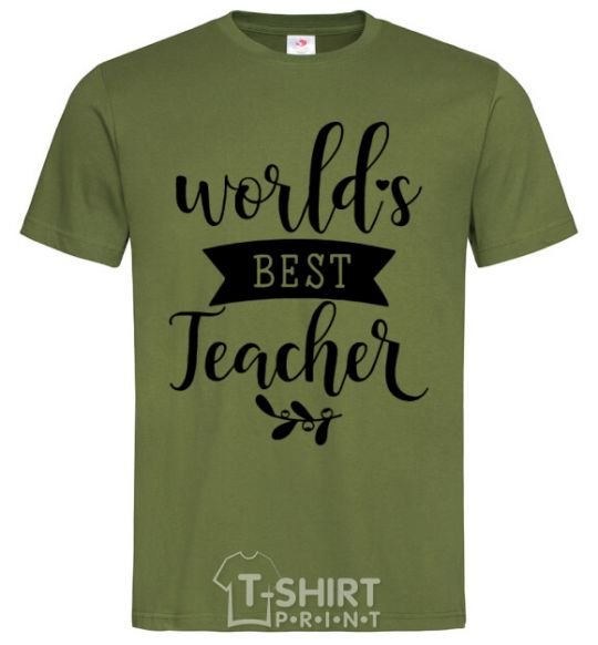Мужская футболка World's best teacher Оливковый фото
