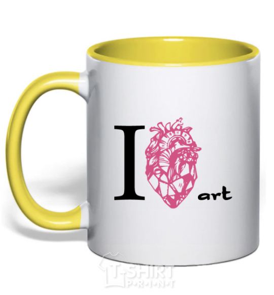 Mug with a colored handle I love art yellow фото