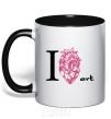 Mug with a colored handle I love art black фото