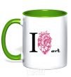 Mug with a colored handle I love art kelly-green фото