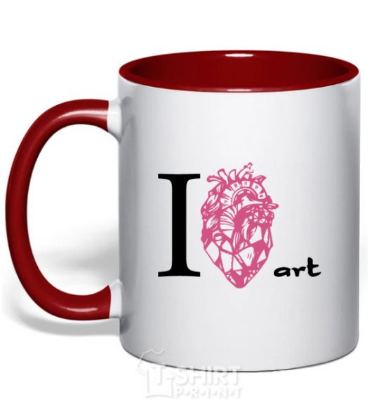 Mug with a colored handle I love art red фото