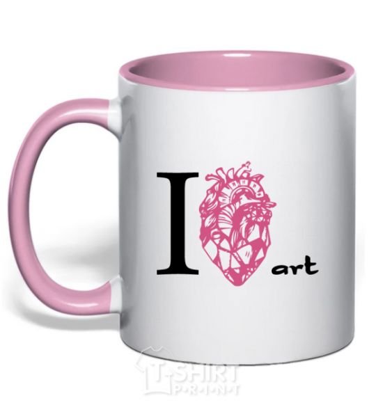 Mug with a colored handle I love art light-pink фото