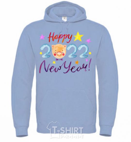 Men`s hoodie Happy 2019 new year pig sky-blue фото