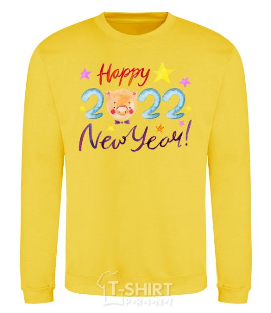 Sweatshirt Happy 2019 new year pig yellow фото
