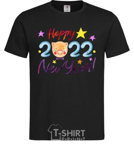 Men's T-Shirt Happy 2019 new year pig black фото