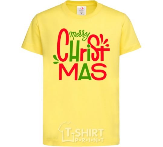 Kids T-shirt Merry Christmas text cornsilk фото
