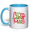 Mug with a colored handle Merry Christmas text sky-blue фото