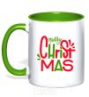 Mug with a colored handle Merry Christmas text kelly-green фото