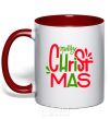 Mug with a colored handle Merry Christmas text red фото