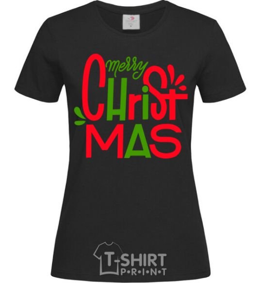 Женская футболка Merry Christmas text Черный фото