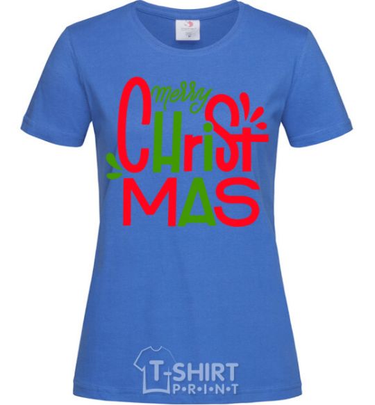 Женская футболка Merry Christmas text Ярко-синий фото