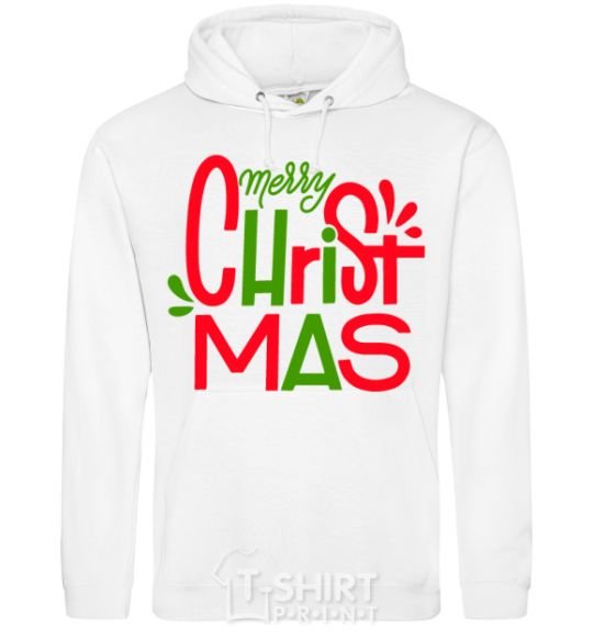 Men`s hoodie Merry Christmas text White фото