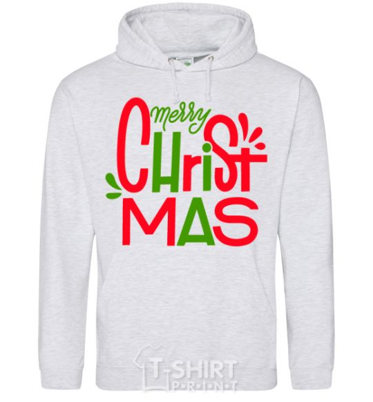 Men`s hoodie Merry Christmas text sport-grey фото