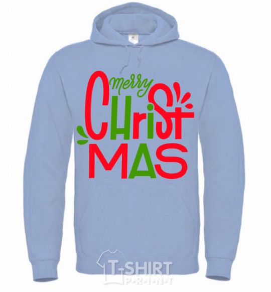 Men`s hoodie Merry Christmas text sky-blue фото