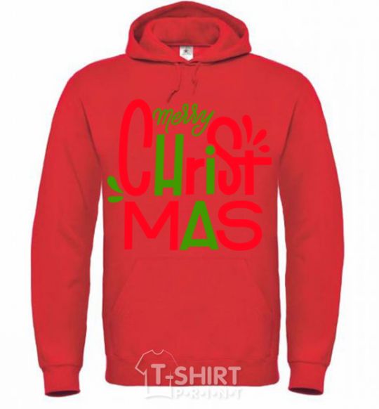 Men`s hoodie Merry Christmas text bright-red фото