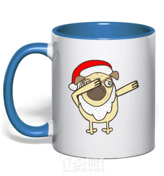 Чашка с цветной ручкой Dabbing Christmas pug Ярко-синий фото