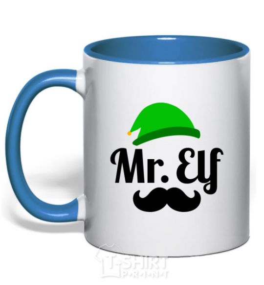 Mug with a colored handle Mr. Elf royal-blue фото