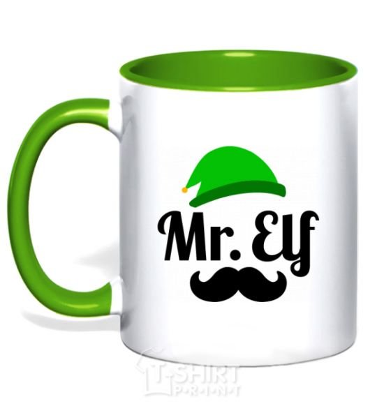 Mug with a colored handle Mr. Elf kelly-green фото