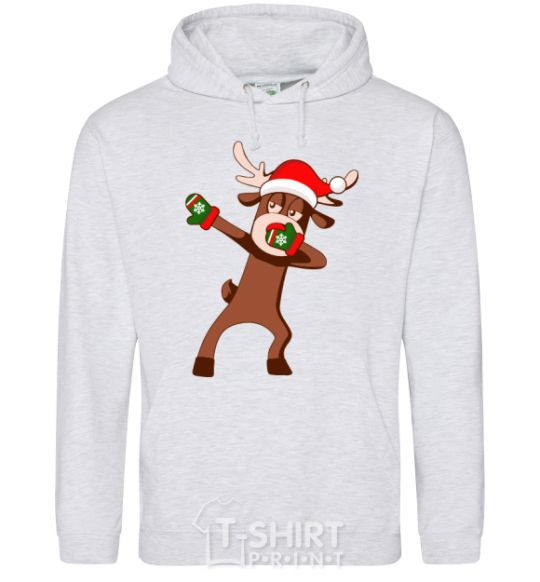 Мужская толстовка (худи) Dabbing Christmas deer Серый меланж фото