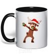 Mug with a colored handle Dabbing Christmas deer black фото
