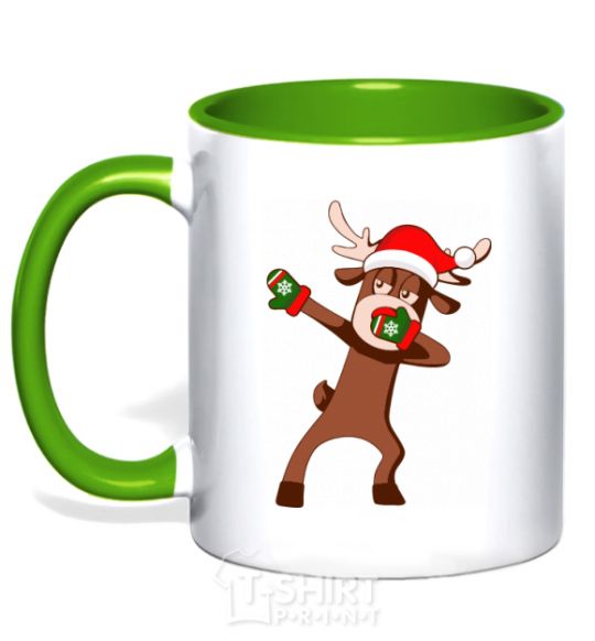 Mug with a colored handle Dabbing Christmas deer kelly-green фото