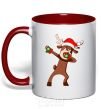 Mug with a colored handle Dabbing Christmas deer red фото