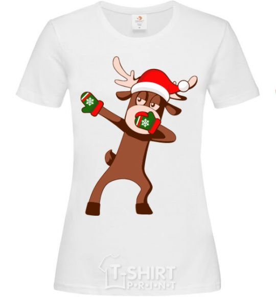 Women's T-shirt Dabbing Christmas deer White фото