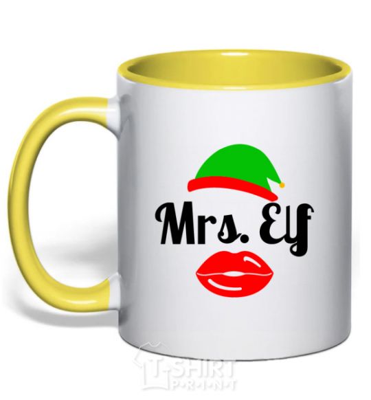 Mug with a colored handle Mrs. Elf yellow фото