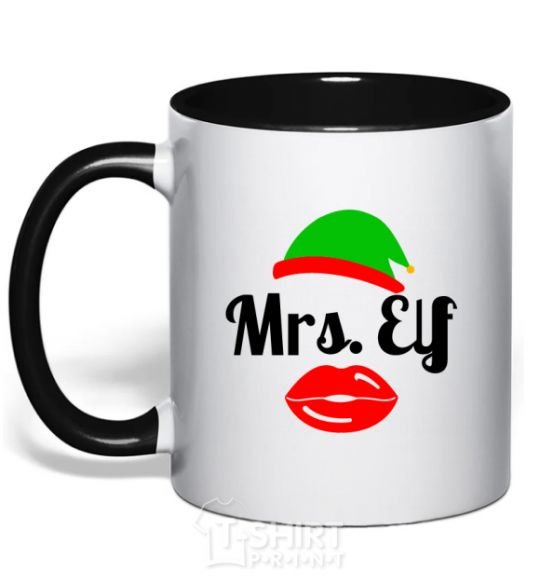 Mug with a colored handle Mrs. Elf black фото