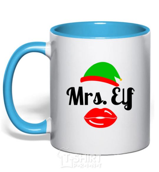 Mug with a colored handle Mrs. Elf sky-blue фото