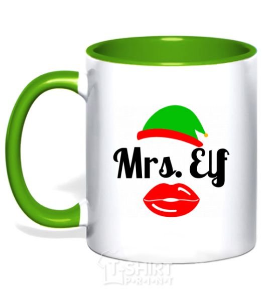 Mug with a colored handle Mrs. Elf kelly-green фото