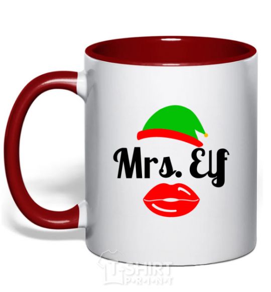 Mug with a colored handle Mrs. Elf red фото