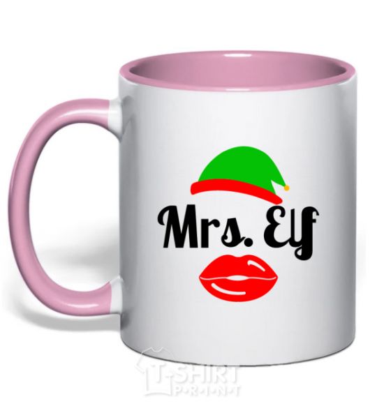 Mug with a colored handle Mrs. Elf light-pink фото