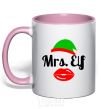 Mug with a colored handle Mrs. Elf light-pink фото