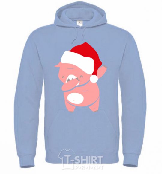 Men`s hoodie Dabbing christmas pig sky-blue фото