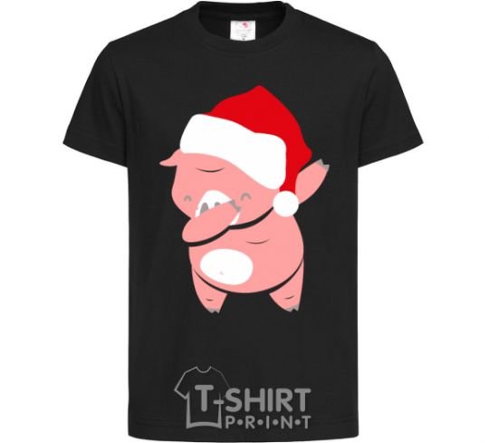 Kids T-shirt Dabbing christmas pig black фото