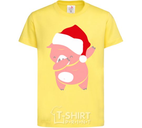 Kids T-shirt Dabbing christmas pig cornsilk фото